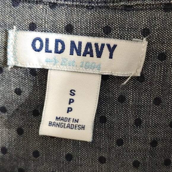 OLD NAVY men's grey blue button down long sleeves dress short polka dot - Picture 7 of 8